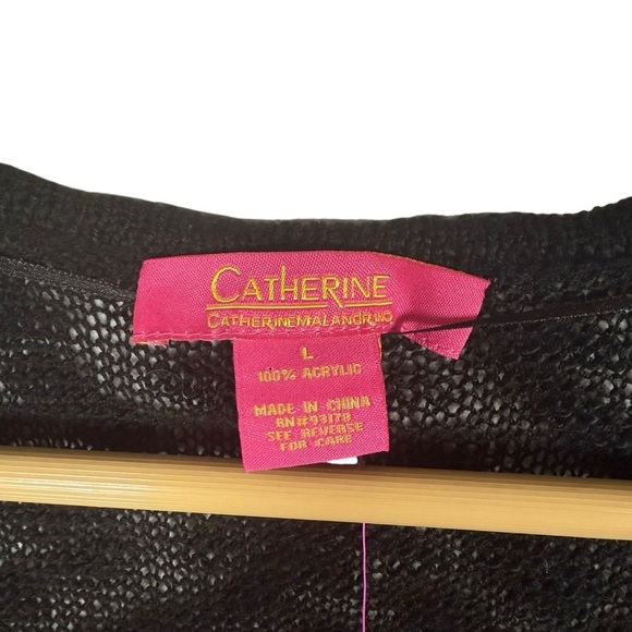 NWT Catherine Malandrino Women’s Open Knit Slub Cardigan in Black Size L - Picture 3 of 9